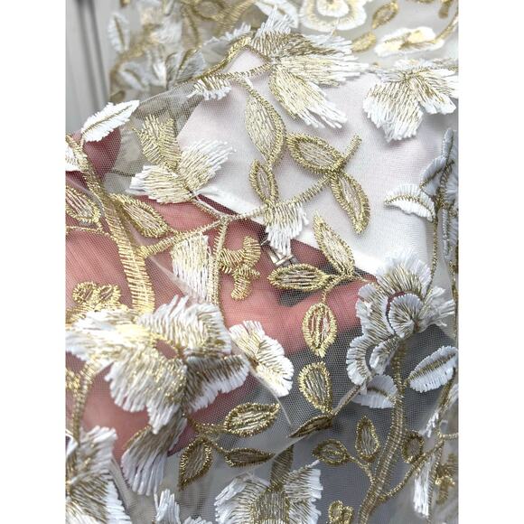 NWT Adrianna Papell 3D Lace Midi Fit & Flare Dress Size 8 Ivory Gold - Picture 7 of 14